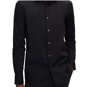 Hugo‎ Boss Dress Shirt Mens Medium Black Slim Fit Button Down Collar Cotton NWT
